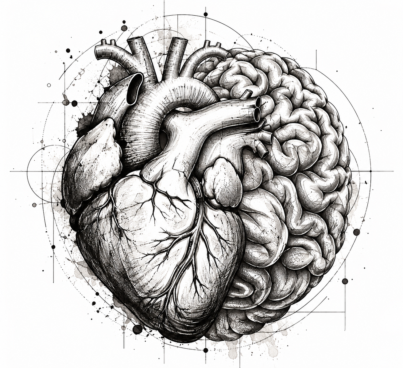 Illustrazione anatomica che fonde cuore e cervello